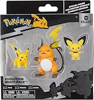 Vista 2 de Pokémon Select Evolution - Paquete de 3 figuras de batalla de Pichu y Pikachu de 2 pulgadas y Raichu de 3 pulgadas Estilo 6