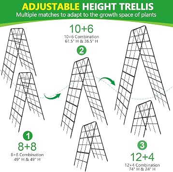 KJX 2 Pack 49x16.3 Adjustable Garden Trellis, A Frame Cucumber Trellis