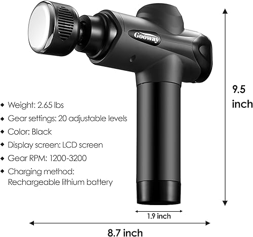 Miniatura 8 de Pistola de masaje profesional con terapia de calor y frío, pistola de masaje de tejido profundo, masajeador de impacto muscular, con siete cabezales