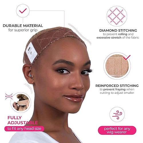 Miniatura 2 de MILANO COLLECTION WiGrip - Correa cómoda con 9 forros de nailon para peluca, banda de agarre de terciopelo antideslizante para peluca y 9 gorras