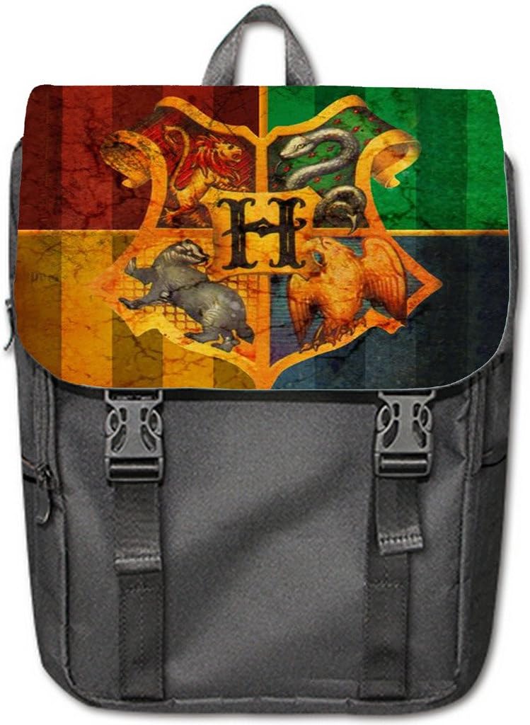 Halocow Custom Harry Potter Hogwarts Badges Casual Shoulders Backpack unique design Black
