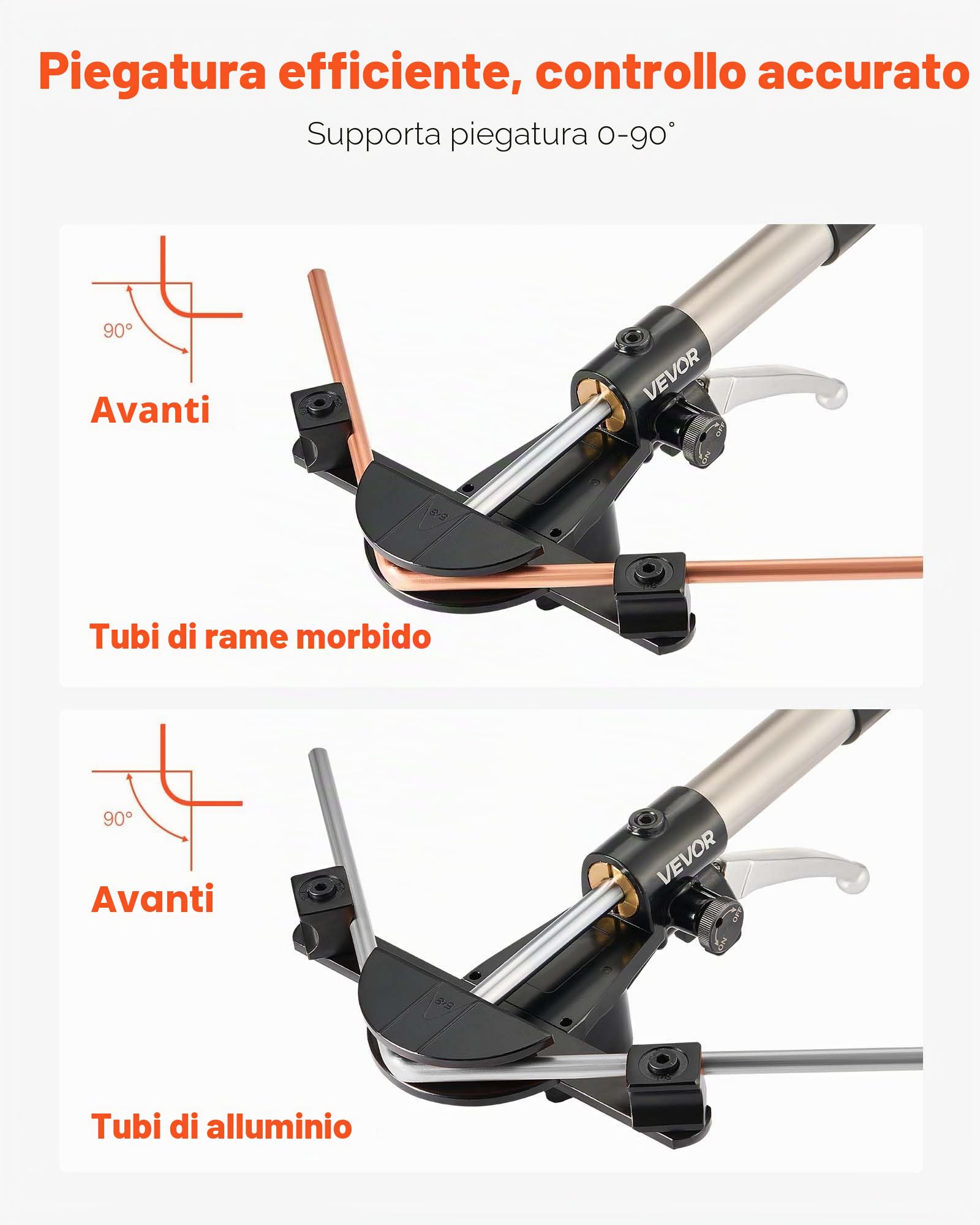VEVOR Kit Piegatubi Idraulico 6-22mm Pinza Piegatrice Idraulica per Tubi in Rame, Set di Utensili per Piegatura HVAC Curvatura a 90° con 7 Matrici in Lega di Alluminio, per Riparazione di Automobili