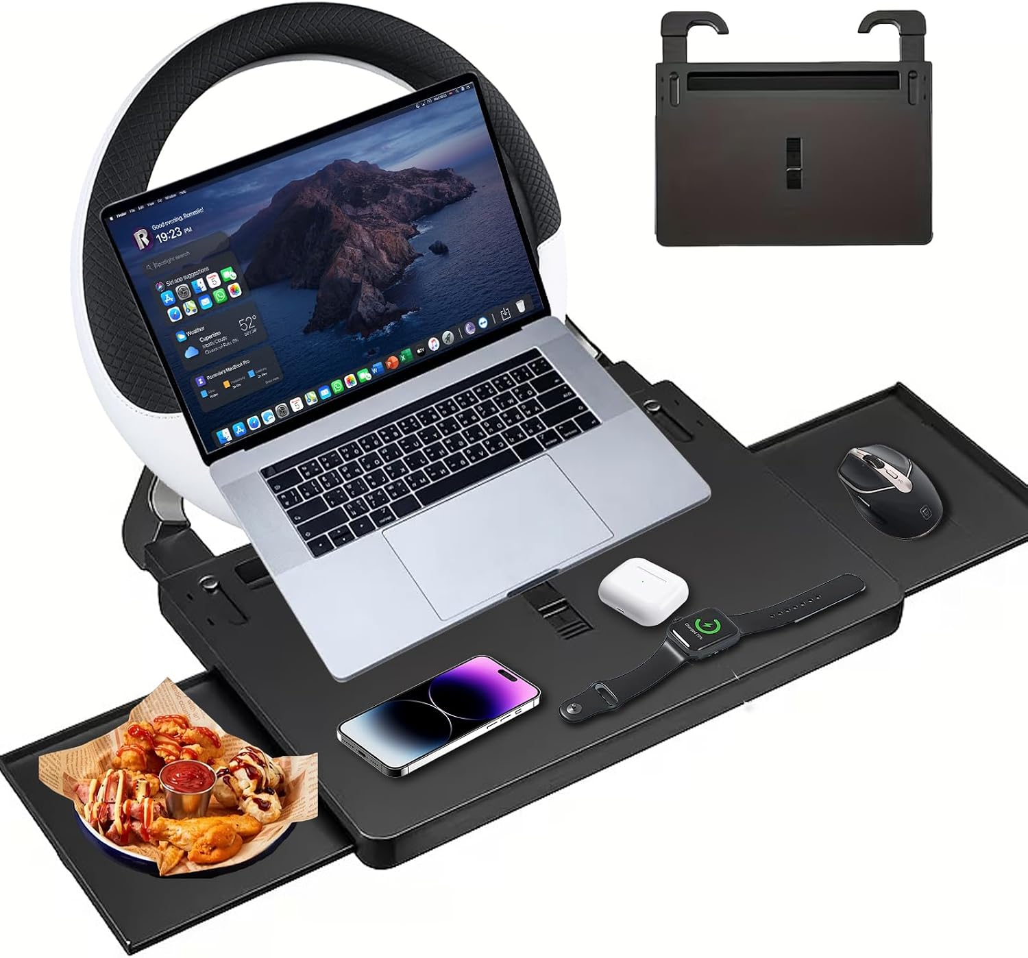 Extra Large Steering Wheel Tray for Car (26") – Adjustable Car Desk, Car Laptop Desk, Steering Wheel Desk Tray, Car Food Tray, Auto Travel Table with Expandable Side Panels for Eating, Working, Laptop