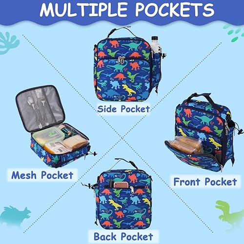 Miniatura 5 de RAVUO Lonchera para niños, lonchera aislada grande reutilizable con correa de hombro desmontable, resistente al agua, térmica para el almuerzo