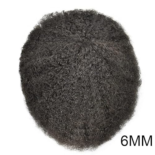 Miniatura 6 de Afro Toupee - Sistema de cabello brasileño de tejido rizado para hombres negros, unidad de cabello de inyección de poliuretano para hombres negros