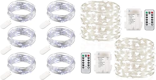 Miniatura 1 de Paquete de 6 guirnaldas de 20 luces LED de 7.2 pies, funciona con pilas, color blanco frío y 2 paquetes de 60 luces LED de 20 pies, funciona con