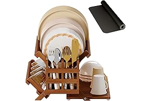3-Tier Teak Wood Dish Drying Rack with Utensil Holder for Kitchen Counter