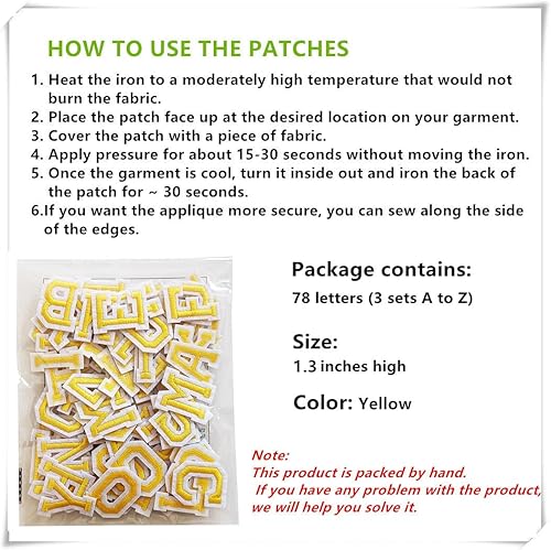 Miniatura 61 de Parches de letras para planchar de 1.3 pulgadas, 78 piezas, parches bordados del alfabeto A-Z para ropa, chaquetas, sombreros, mochilas, jeans