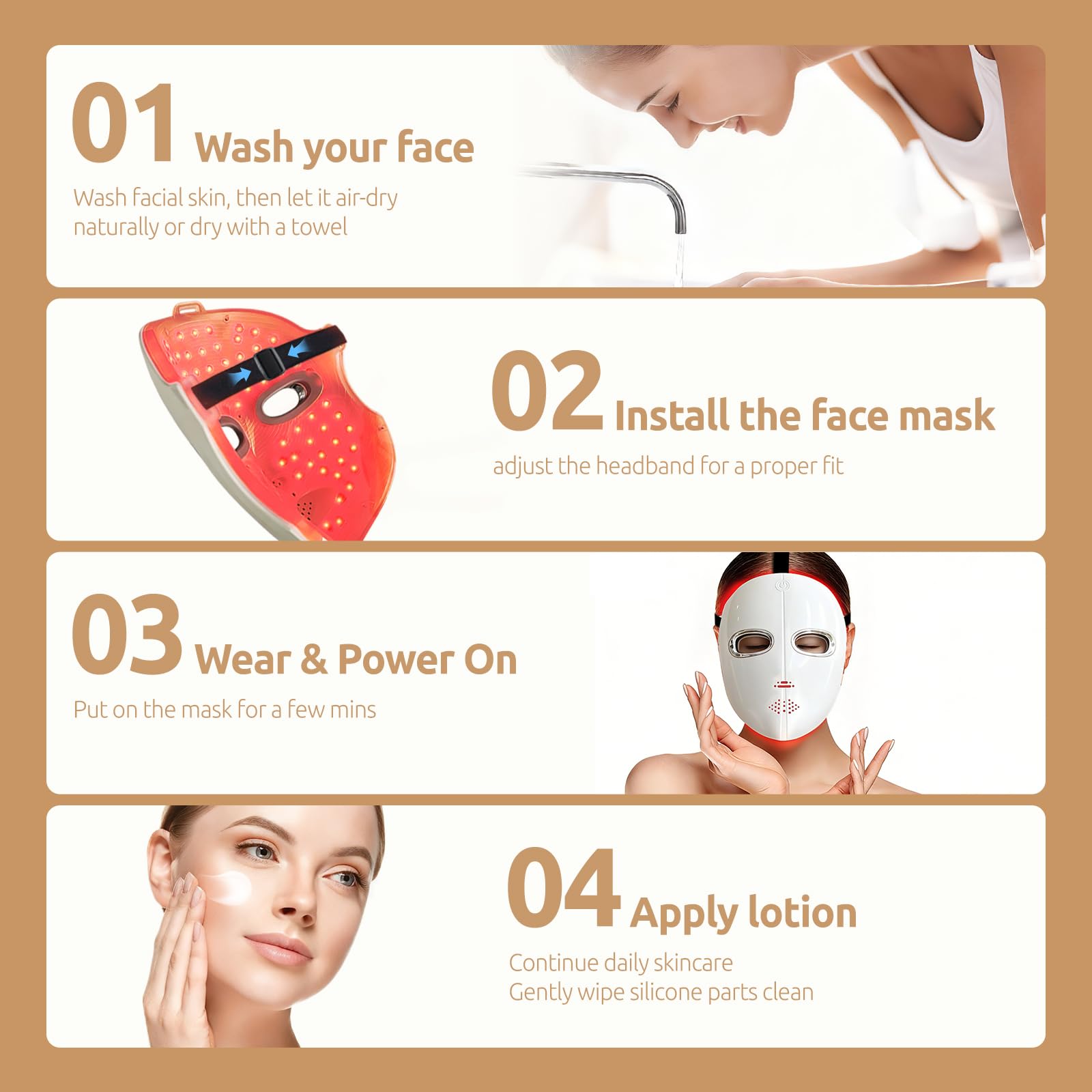 Red Light Therapy Mask for Face,LED Therapy Mask,Rechargeable Near-Infrared Red Light Therapy Mask,Ideal for Facial Wrinkles, Acne, and Uneven Skin Texture. Ideal for Home, Work,Travel & Yoga