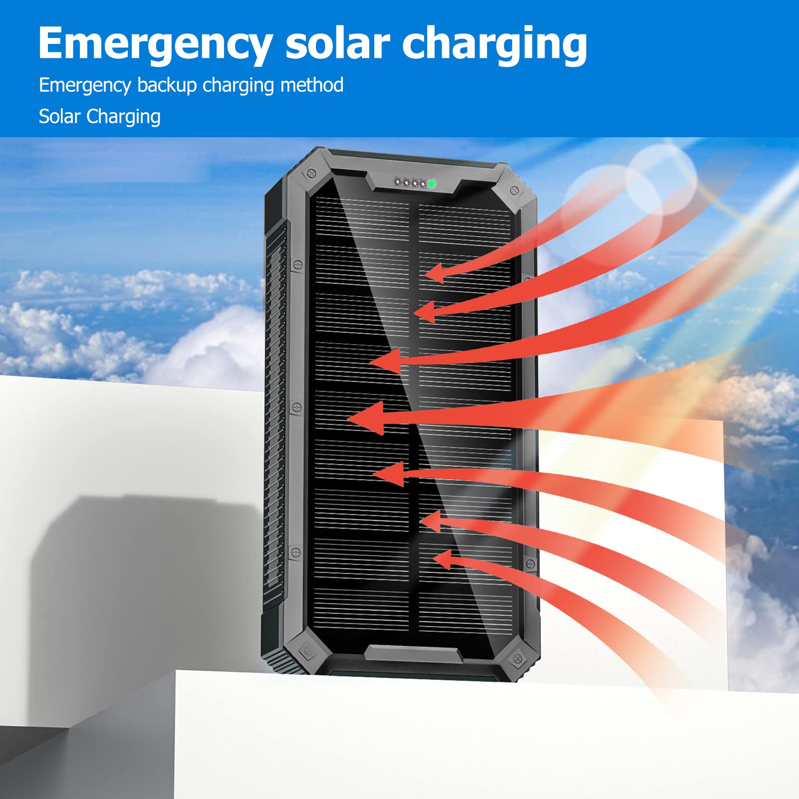 Ejoyous Solar PowerBank 36800 MAH, Przenośna ładowarka ładowarki Słonecznej z 36leds z Obciążeniem Bezprzewodowym z 4 Portami USB Typ C Wireless Ładowanie do Obozu na Zewnątrz Reisen (BLACK)