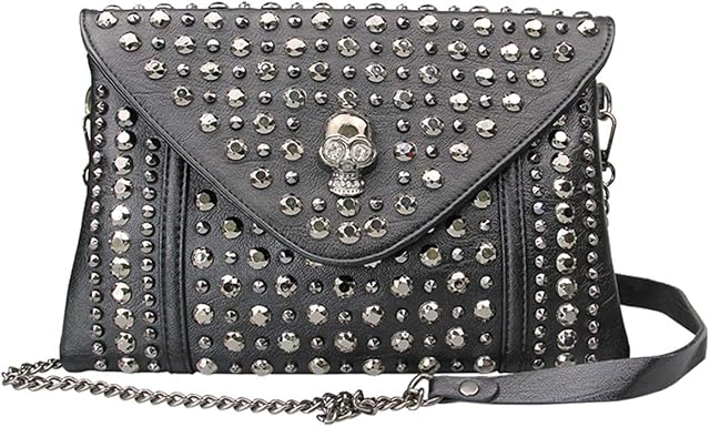 FiveloveTwo Women Rivet Chain Handbag Purse Clutch Small PU Leather Satchel Shoulder Tote Top-Handle Bag Black