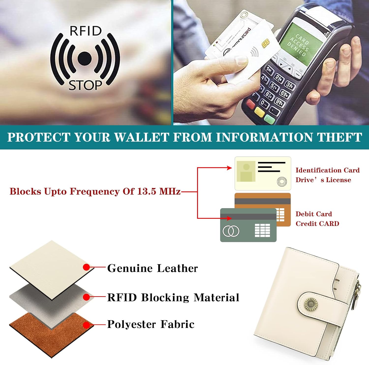 FALAN MULE Small Wallet for Women Leather Bifold Compact Small Womens Wallet with RFID Blocking
