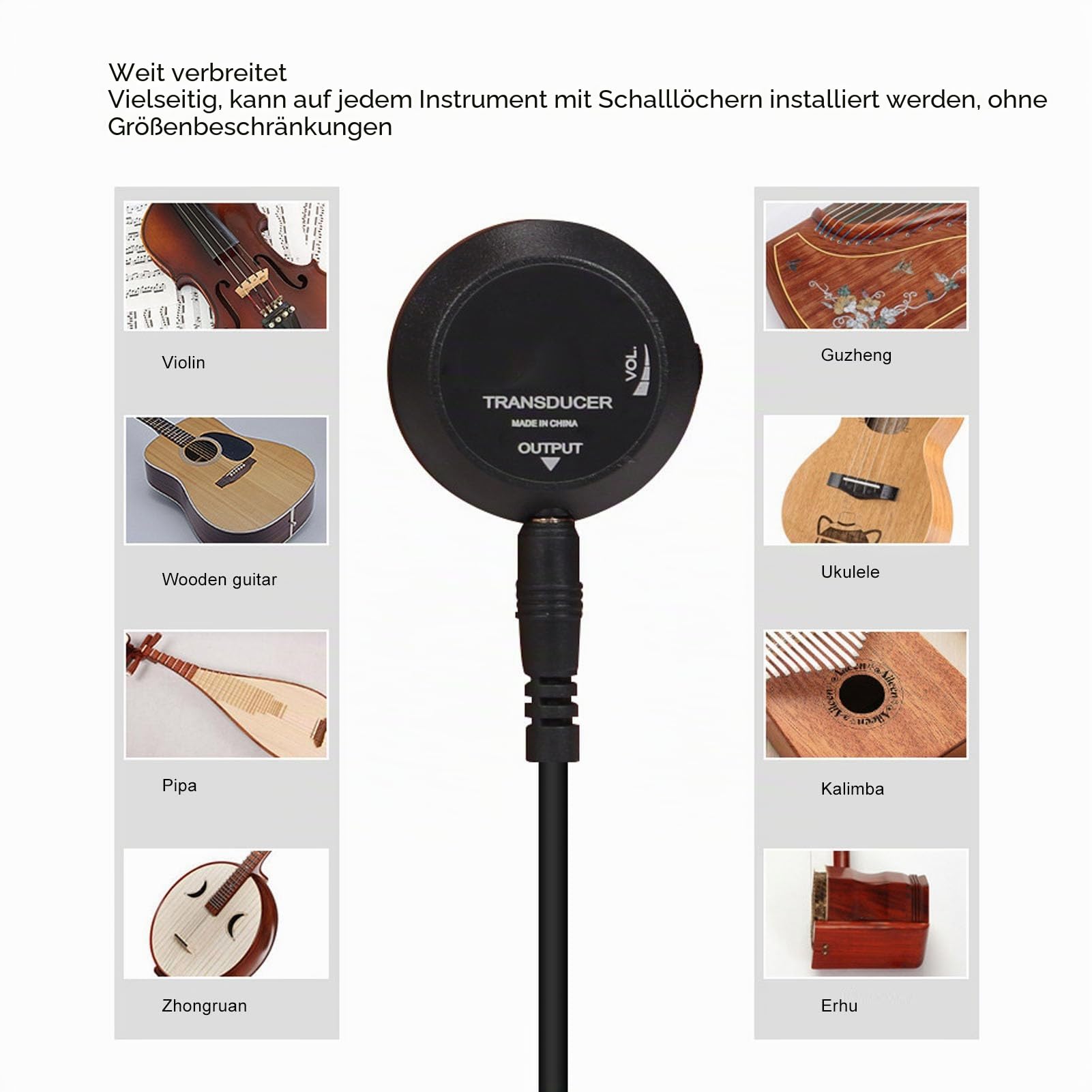 Mini-Piezo-Tonabnehmer, Mikrofon-Wandler-Tonabnehmer, Selbstklebender Piezo-Tonabnehmer für Akustikgitarre, Ukulele, Mandolineninstrumente