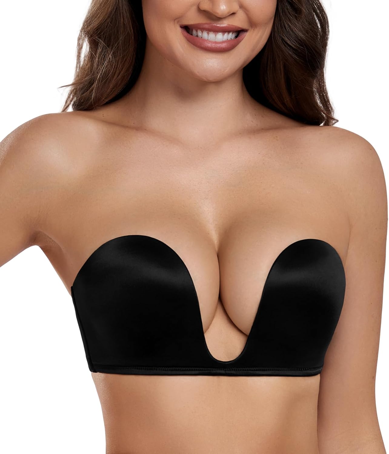 HACI Plunge Deep U Strapless Bra Push Up Demi Everyday Seamless Underwire