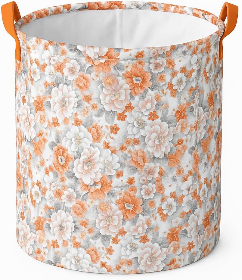RENVA Foldable Waterproof 45 Liter Capacity Laundry Basket for Clothes with Lid,Laundry Bag for Clothes,Basket for Clothes Storage (Orange Laundry Bag, 45L)