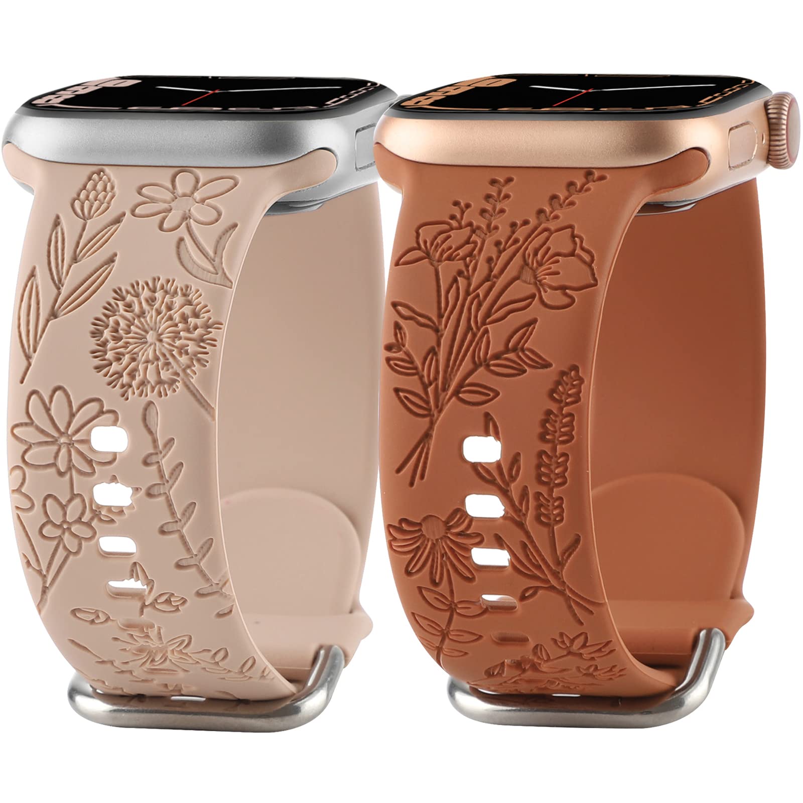 Flower Engraved Silicone Band Compatible With Apple Watch Bands