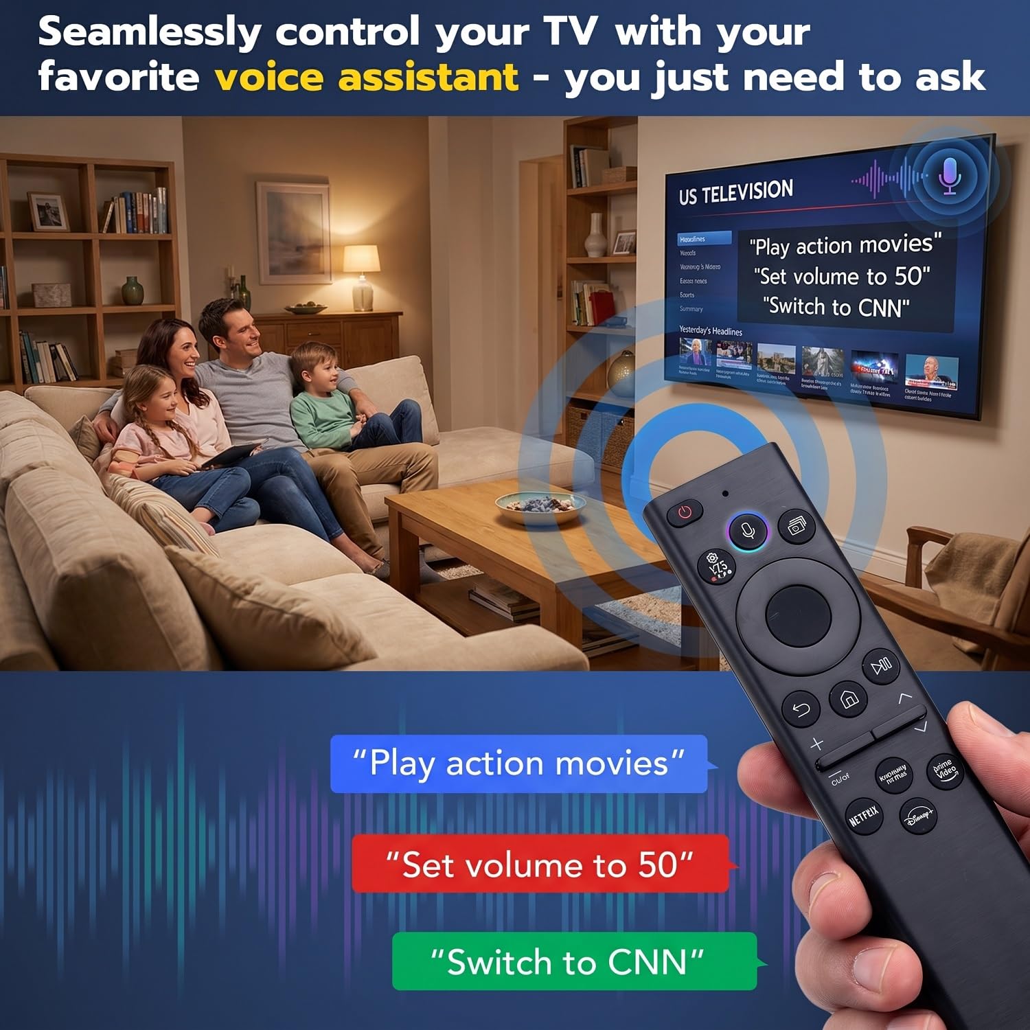 AUSOTUSO Télécommande universelle pour Smart TV Samsung, compatible avec TV LED/LCD/Plasma QLED, Netflix, Prime Video, boutons Hulu, commande vocale.