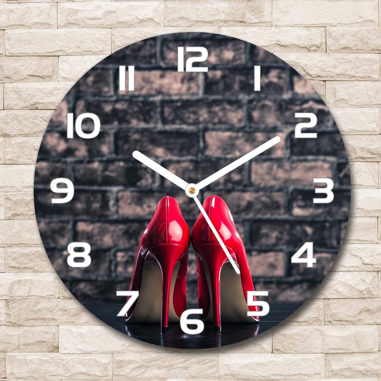 Tulup Reloj De Pared De Vidrio Redondo 30cm Silenciosa Grande Original Moderno Decorativo Manecillas Blancas - Tacones Rojos
