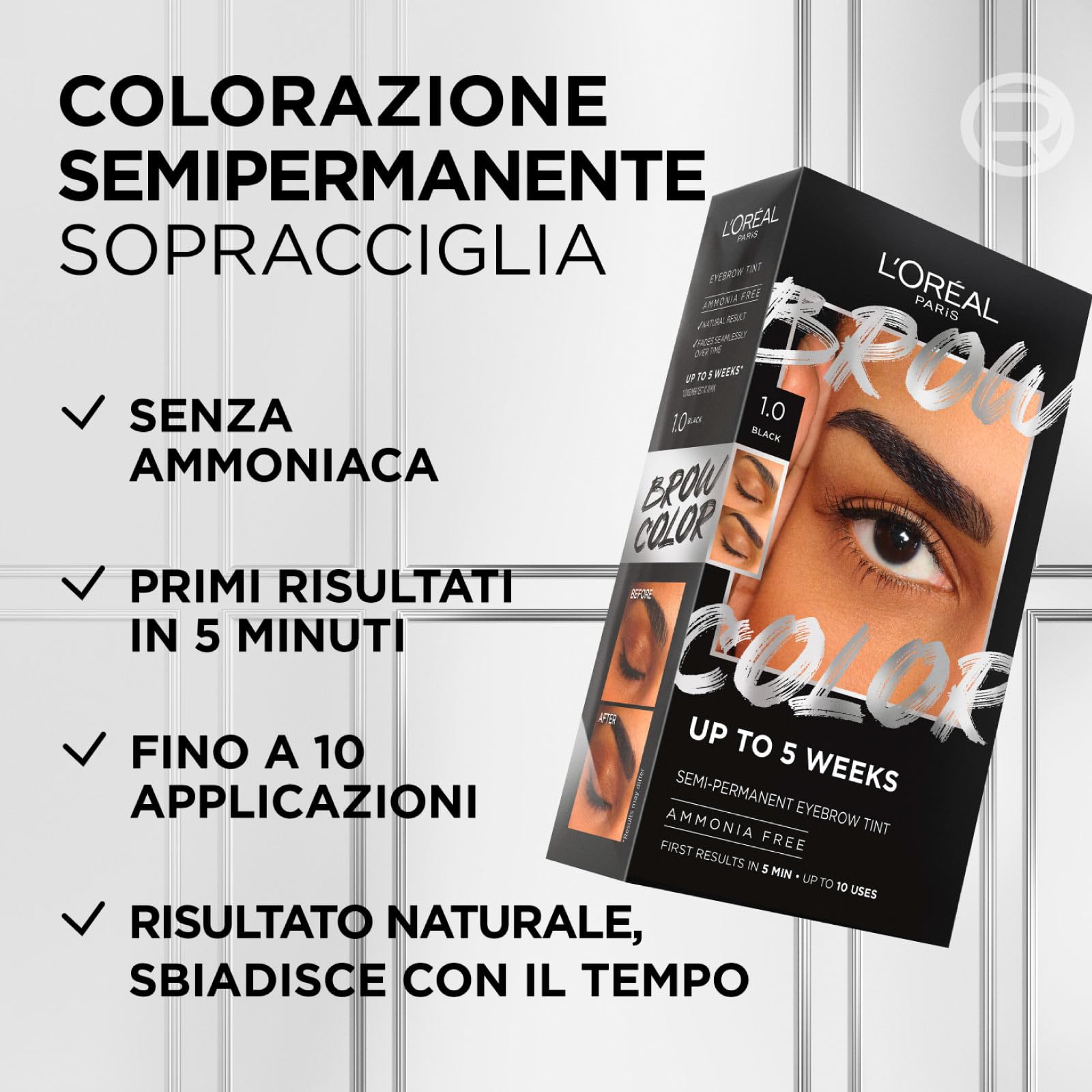 L'Oréal Paris Teinture à sourcils pour un éclat Brow Color Gel de lamination professionnel Transparent + Plastification des sourcils Infallible 24h Brow Lamination Couleur 1.0 Noir