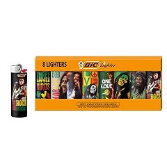 BIC Maxi Pocket Lighter Special Edition Bob Marley Collection Assorted Unique Lighter Designs 8 Count Pack of Lighters