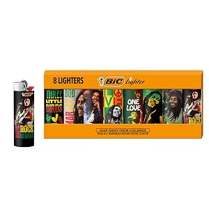 BIC Maxi Pocket Lighter Special Edition Bob Marley Collection Assorted Unique Lighter Designs 8 Count Pack of Lighters
