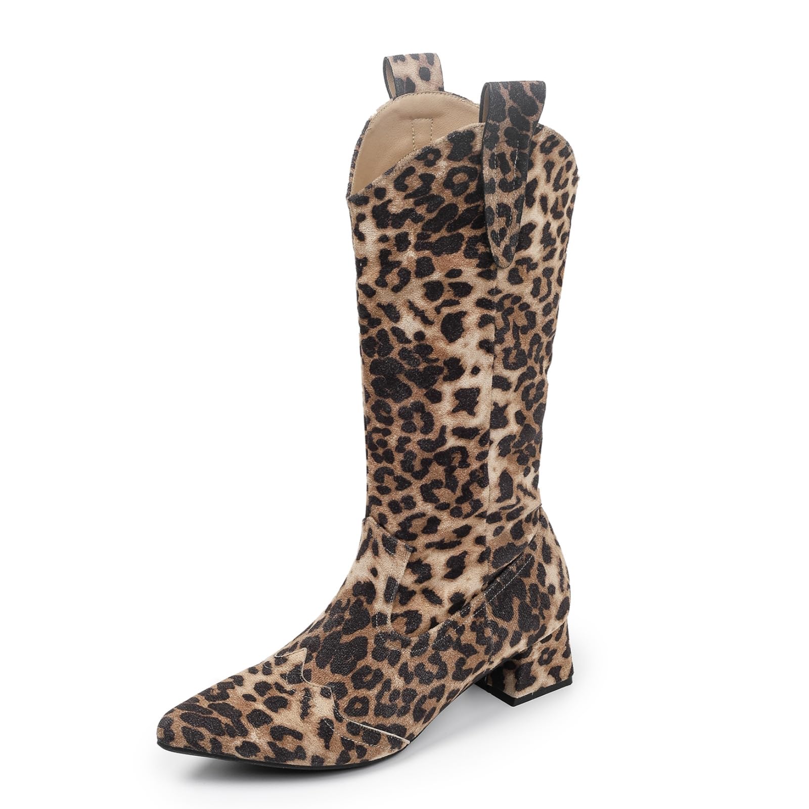 Womens Western Cowboy Boots - Comfortable Wide Calf Pull On with Chunky Heel Embroidered Pointed Toe Knee High