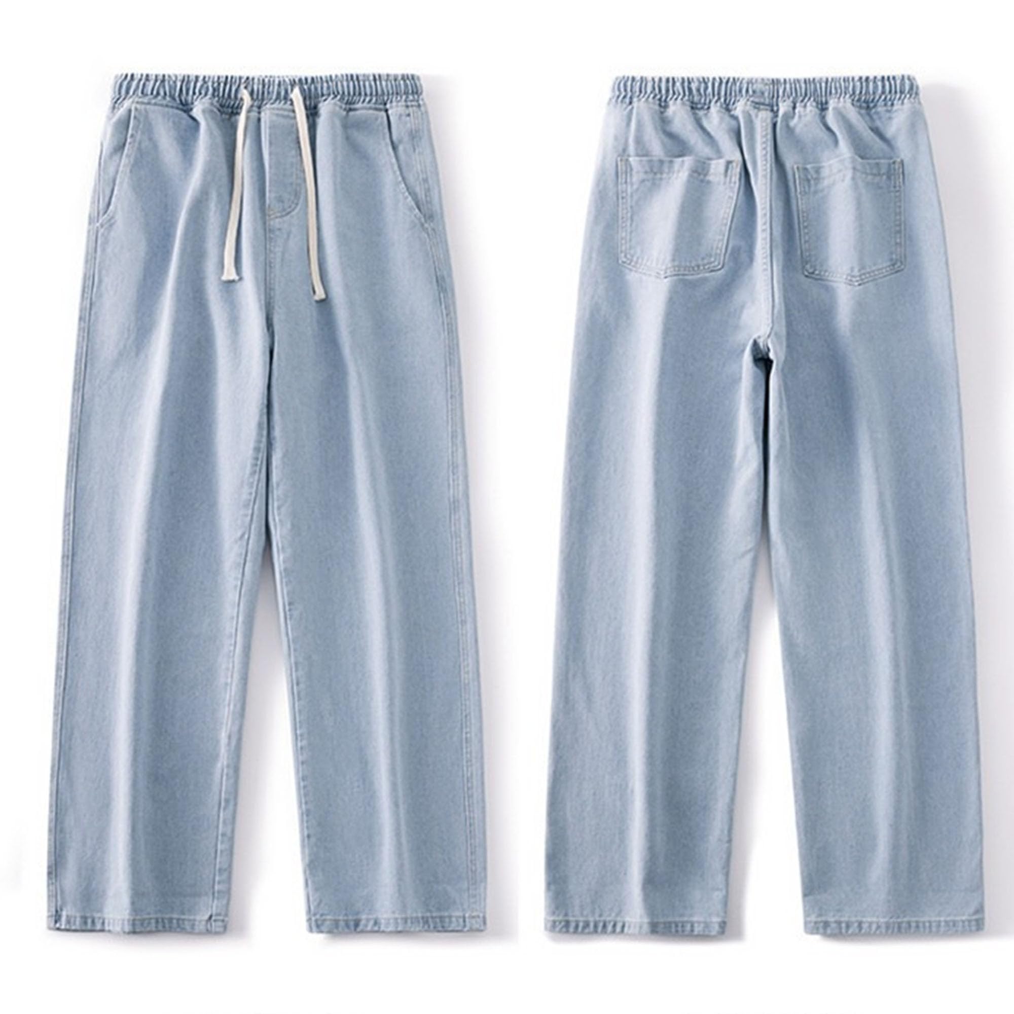 Maiyifu-GJ Men's Straight Leg Baggy Jeans Wide Leg Casual Denim Pants Elastic Waisted Hip Hop Streetwear Jean Trousers (White Blue,3X-Large)