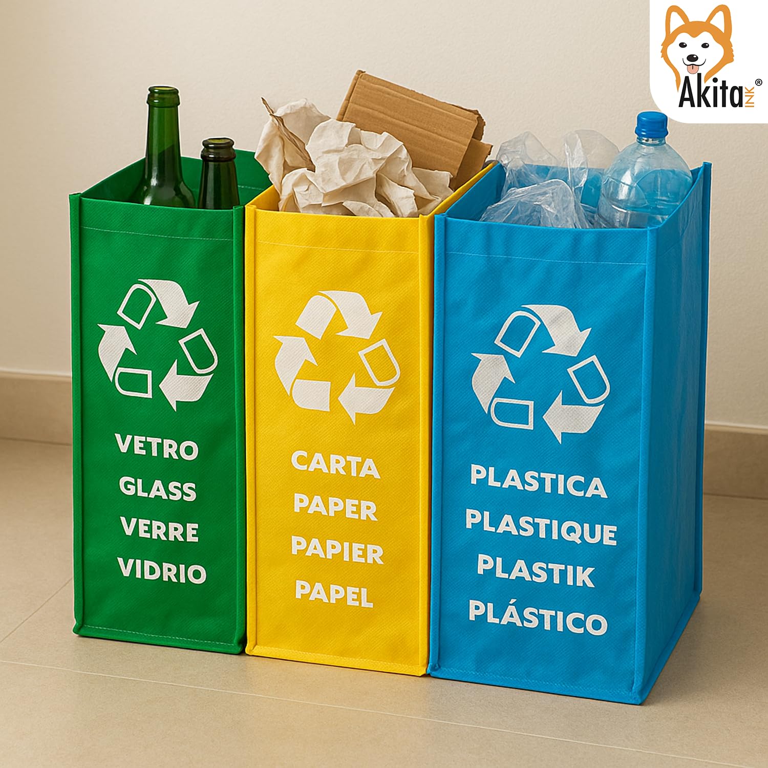 Armadio Basso 2 Ante per Raccolta Differenziata 68x39,5x85 cm AKITAINK – Mobile in Plastica con Ripiano, Resistente e Pratico per Casa, Garage e Giardino