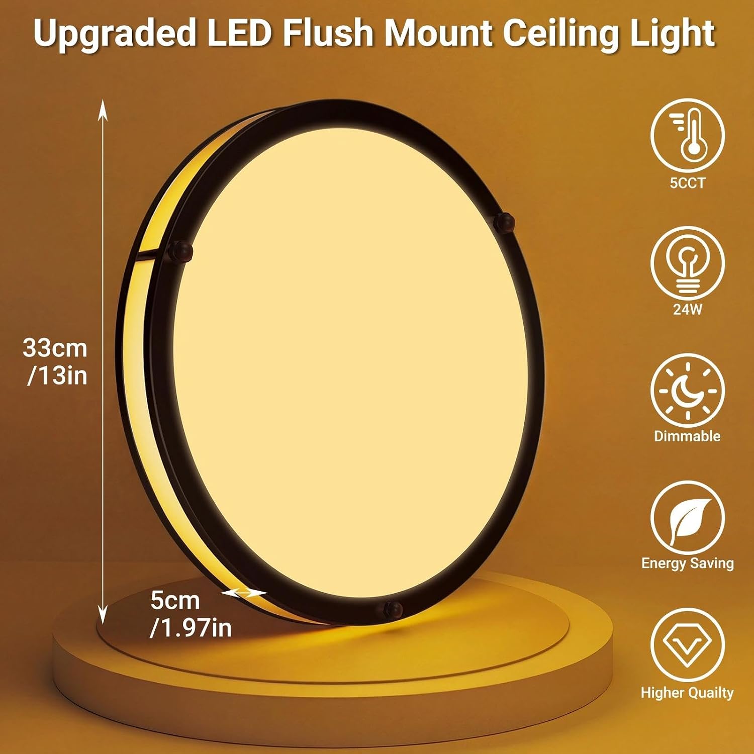 libtit 13-Inch Flush Mount Ceiling Lights, Dimmable 3000K-6500K Adjustable LED Ceiling Light, 24W Round Slim Light Fixture, Oil Rubbed Bronze for Kitchen, Bedroom, Bathroom, Hallway- 2 Pack image 2