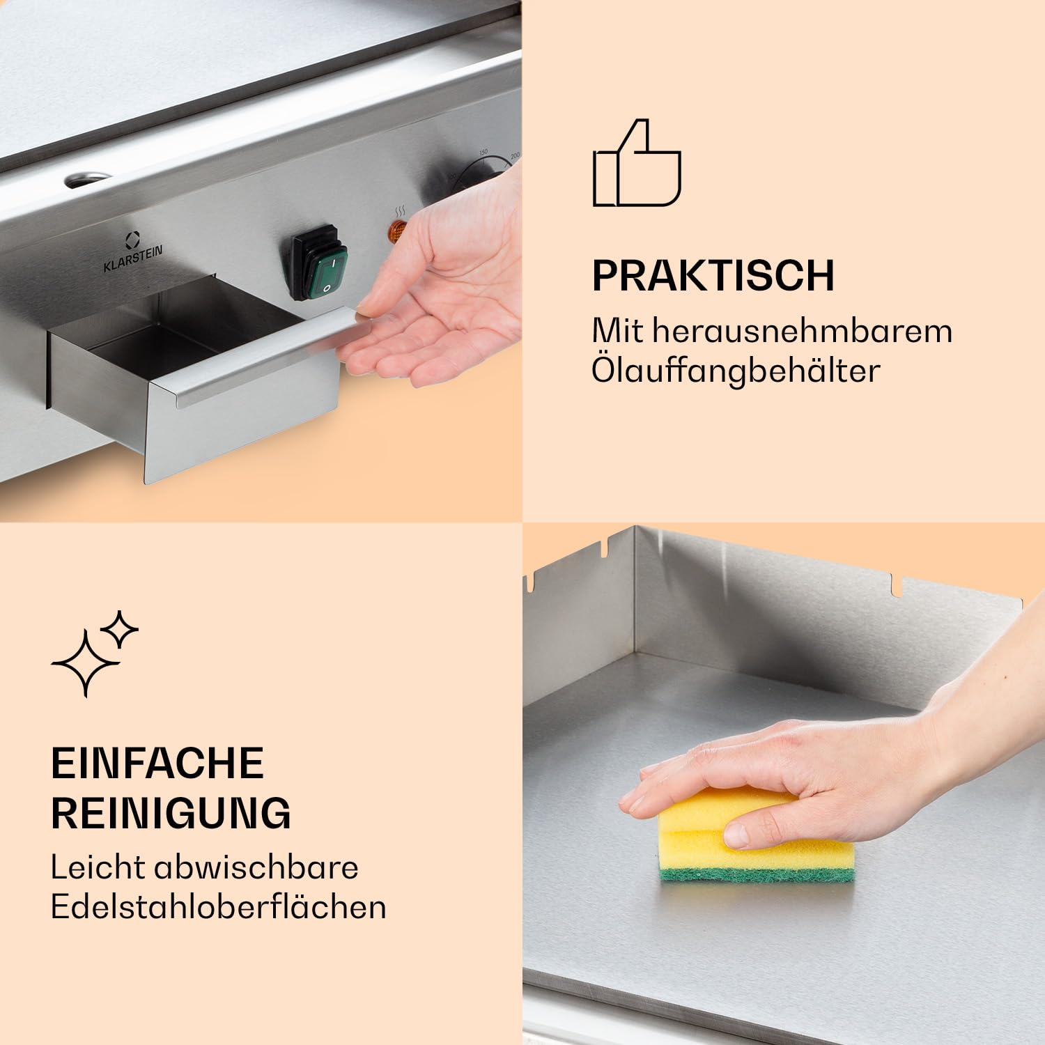 Klarstein Barbecue Electrique de Table, Plancha Electrique Exterieur, Grill Electrique Antiadhésive Amovible, Affichage LED et 2 Spatules, Acier Inoxydable pour Camping et Restaurant, 200W (Argent)