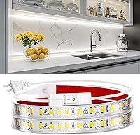 maylit 24in Under Cabinet LED Strip Lights Plug-in, Ultra Bright 6000K Cool White for Kitchen, Counter, Closet, Shelf - Easy Install No Wiring