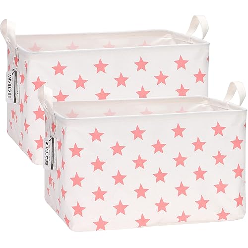 Sea Team Paquete de 2 cestas de almacenamiento plegables de tela de lona con asas, contenedor de almacenamiento rectangular impermeable, caja, cubo,