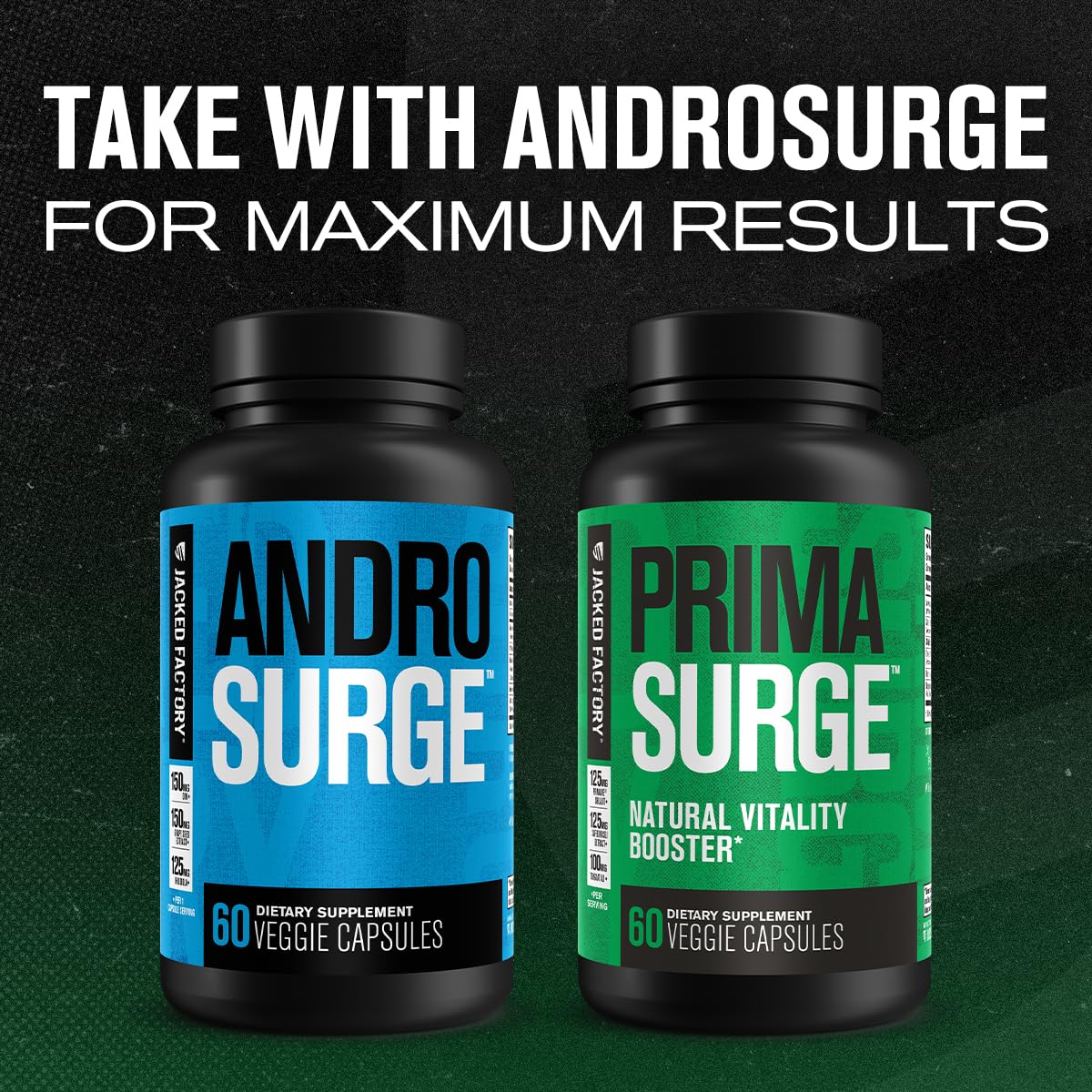 Jacked Factory Testosterone Booster for Men PRIMASURGE - w/Tongkat Ali, PrimaVie, Ashwagandha - Boost Vitality, Muscle Growth & Energy | Natural Muscle Builder Supplement - 60 Veggie Pills — Amazon image 4