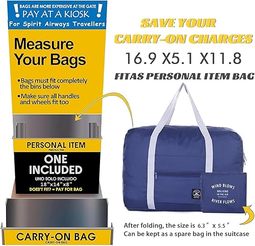 Miniatura 6 de Bolsa de viaje plegable, 2 piezas, bolsa de equipaje Spirit Airlines, artículo personal, bolsa de gimnasio deportiva resistente al agua, bolsas