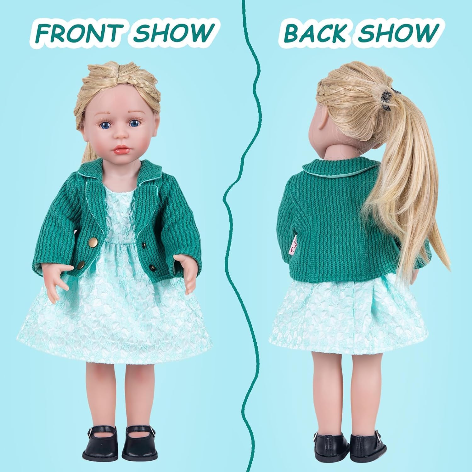 Doll Clothes Accessories 2 Pcs Set, Green Knitted Jacket Coat & Skirt Dress, Fashionable Dress Set for 18" Girl Dolls (Doll & Shoes Not Included)
