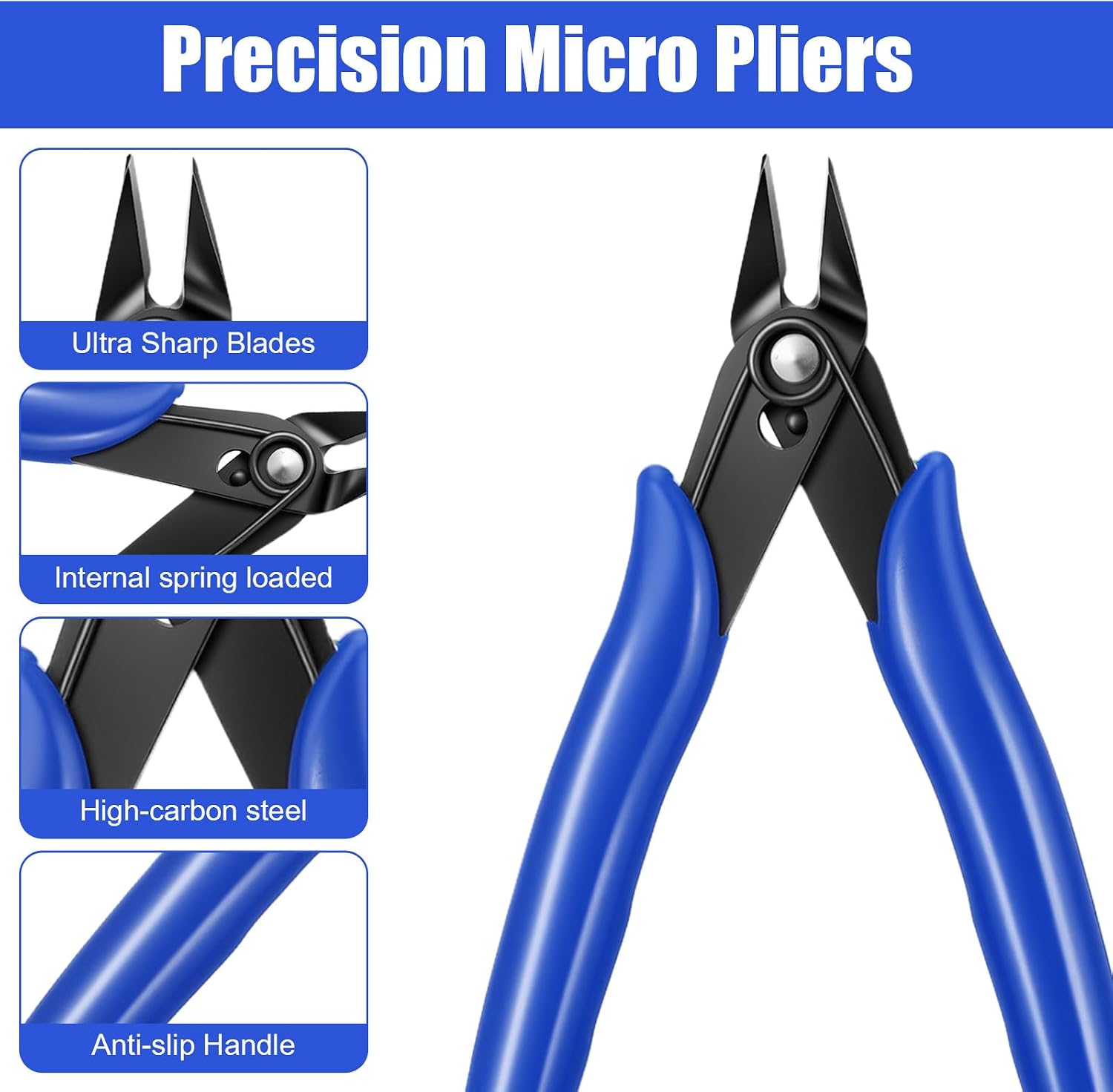 16-Pack Small Wire Cutters for Crafting, Mini Wire Cutters for Jewelry Making, 5-Inch Flush Cutter Pliers, Blue, Stainless Steel & PP Handle, Spring-Loaded Side Cutter for Electronics, Models, Etc