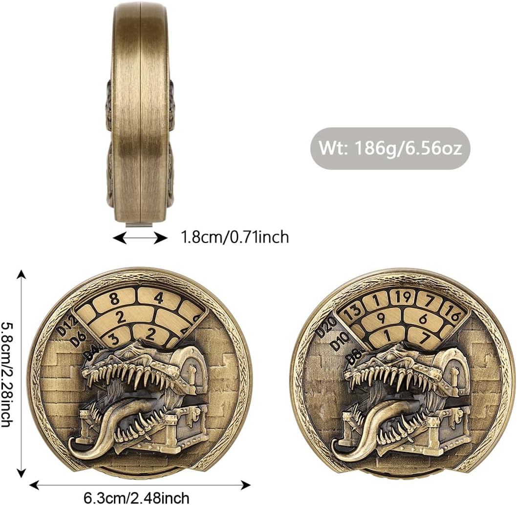 Mazeran DND 7-in-1 Roulette Metal Dice Spinner, Spinning Treasure Chest Dices Roller with Golden Stamped Gift Box & Storagebag for Dungeons Dragon Table Role Playing Game