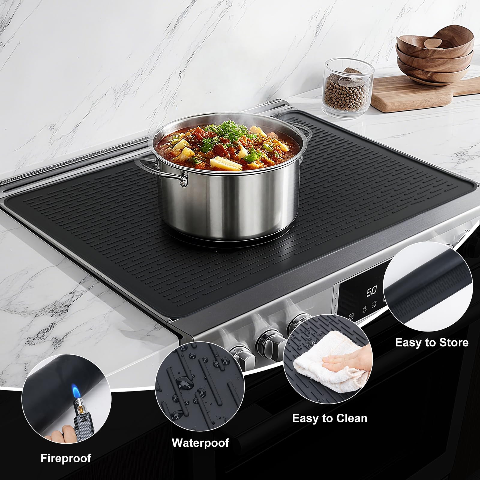 Copri Piano Cottura In Silicone Alimentare – 76x53 Cm, Resistente Al Calore 220°C, Ondulato E Impermeabile, Per Vetroceramica E Induzione