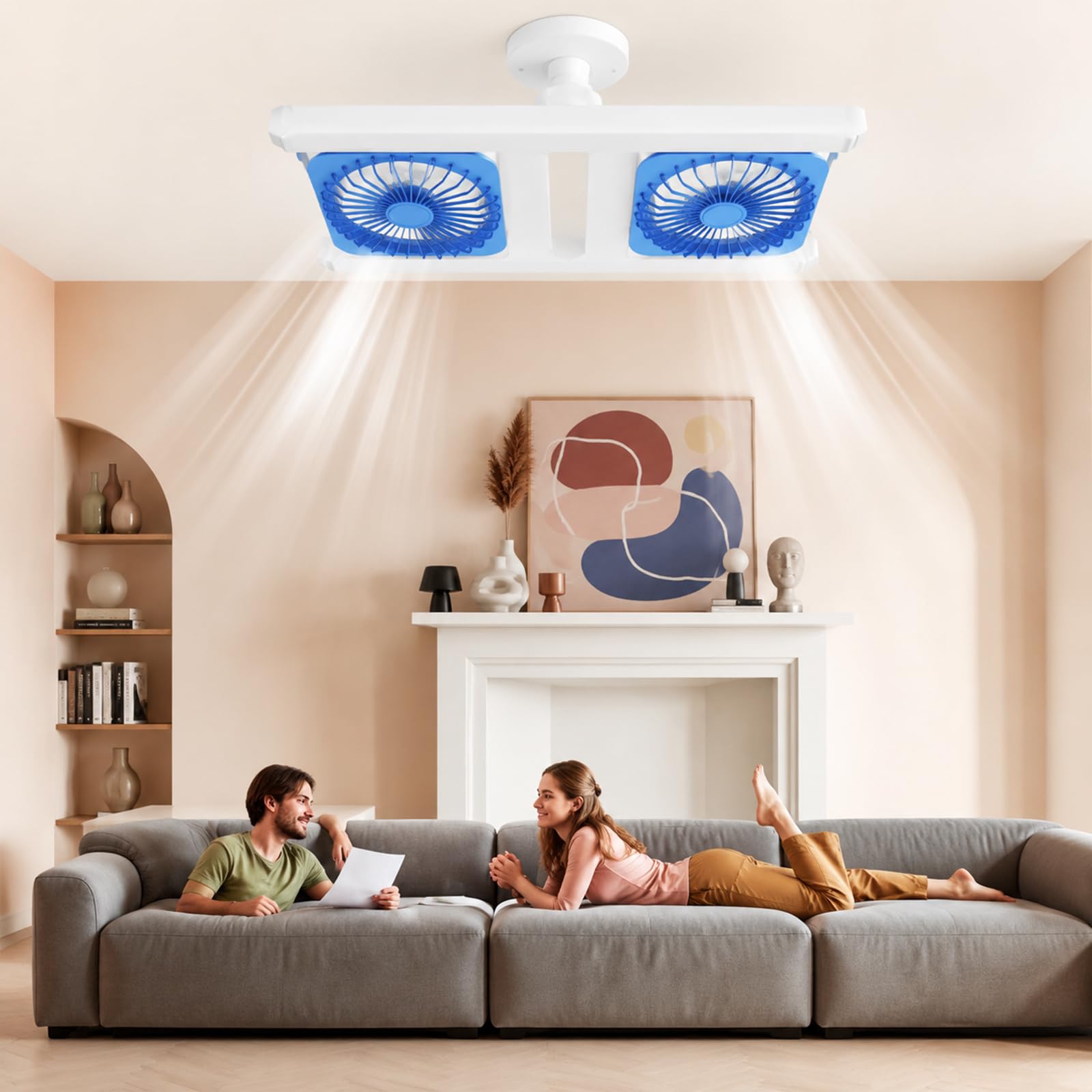 fjaldjfu Modern 2-in-1 LED Ceiling Fan Light, 2-in-1 Double Head Socket Fan Lights, with Remote Control, Bayonet Fitting, E27 Socket, 3 Speed 3 Color, for Bedroom Kitchen (#1)