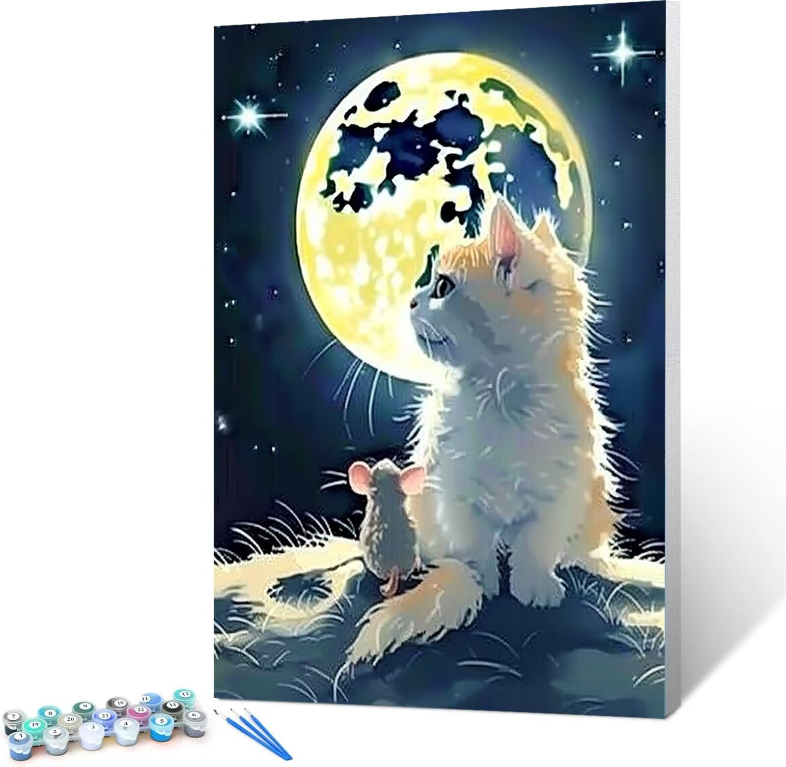 Peepezo Pintar por Numeros Adultos Niños, Gato DIY Pintura por Numeros Cuadros para Pintar por Numeros Luna 60x80cm Con Marco