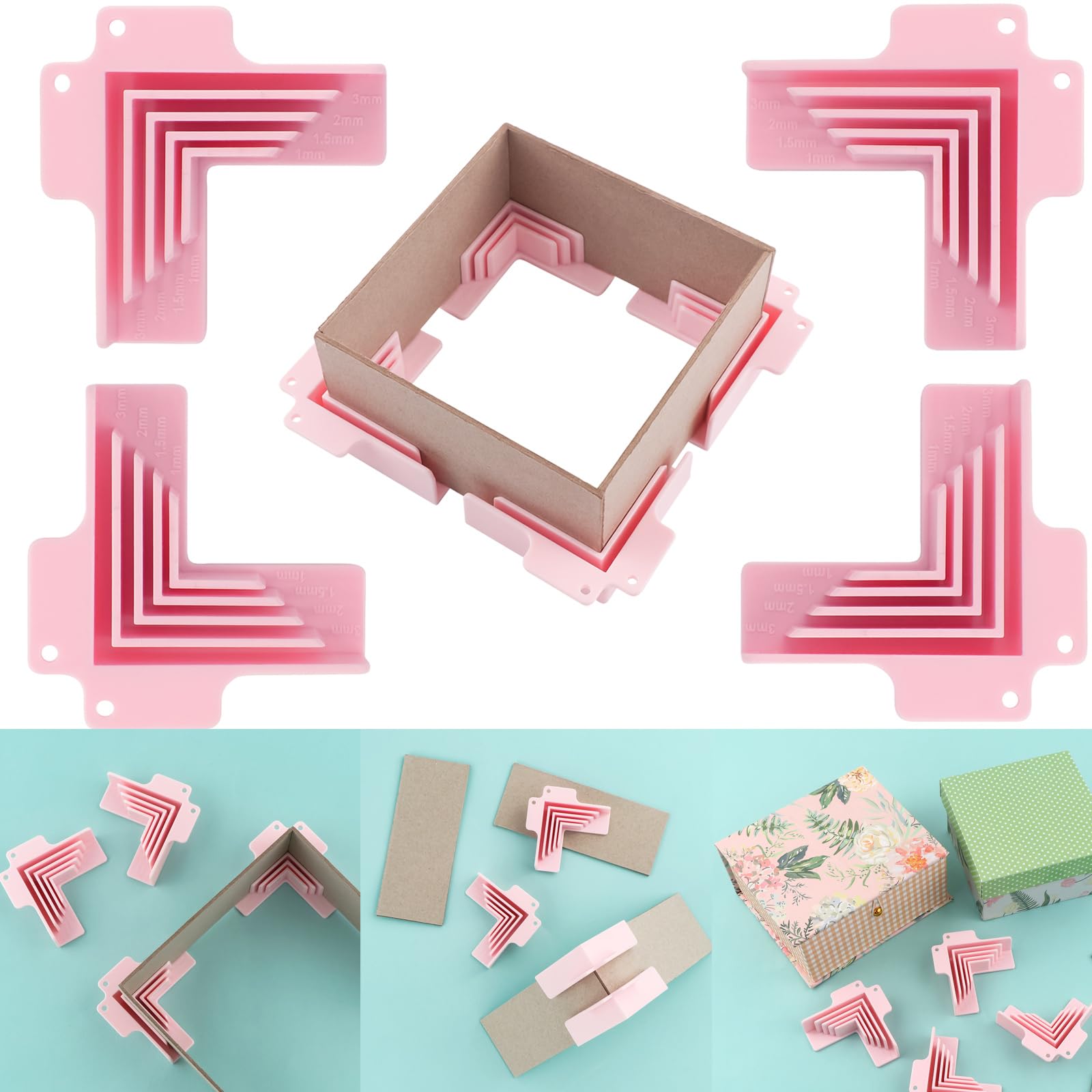 4 Pack Corner Guides for Chipboard Boxes,Right Angle Clamp Tool Assembly Clamps for Gluing Papers Card Making Positioning Squares Scrapbooking Tool Suitable for 1mm,1.5mm,2mm and 3mm Thicknesses Paper