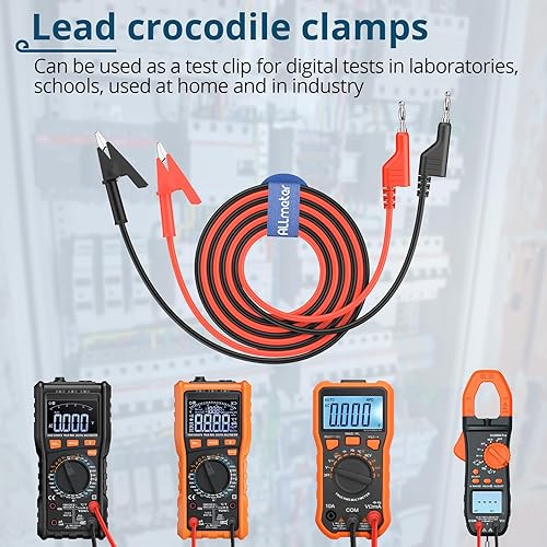 Miniatura 82 de 1 par de cable de prueba de enchufe de plátano a clip de cocodrilo, 39.4 in/3.28 pies, corriente nominal de 15 A, voltaje máximo de 1000 V, cable