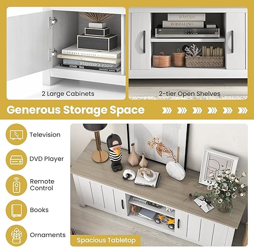 Miniatura 6 de Tangkula Soporte de TV de 2 puertas para televisores de hasta 65 pulgadas, mesa de consola multimedia de 57 pulgadas con 2 gabinetes y estantes