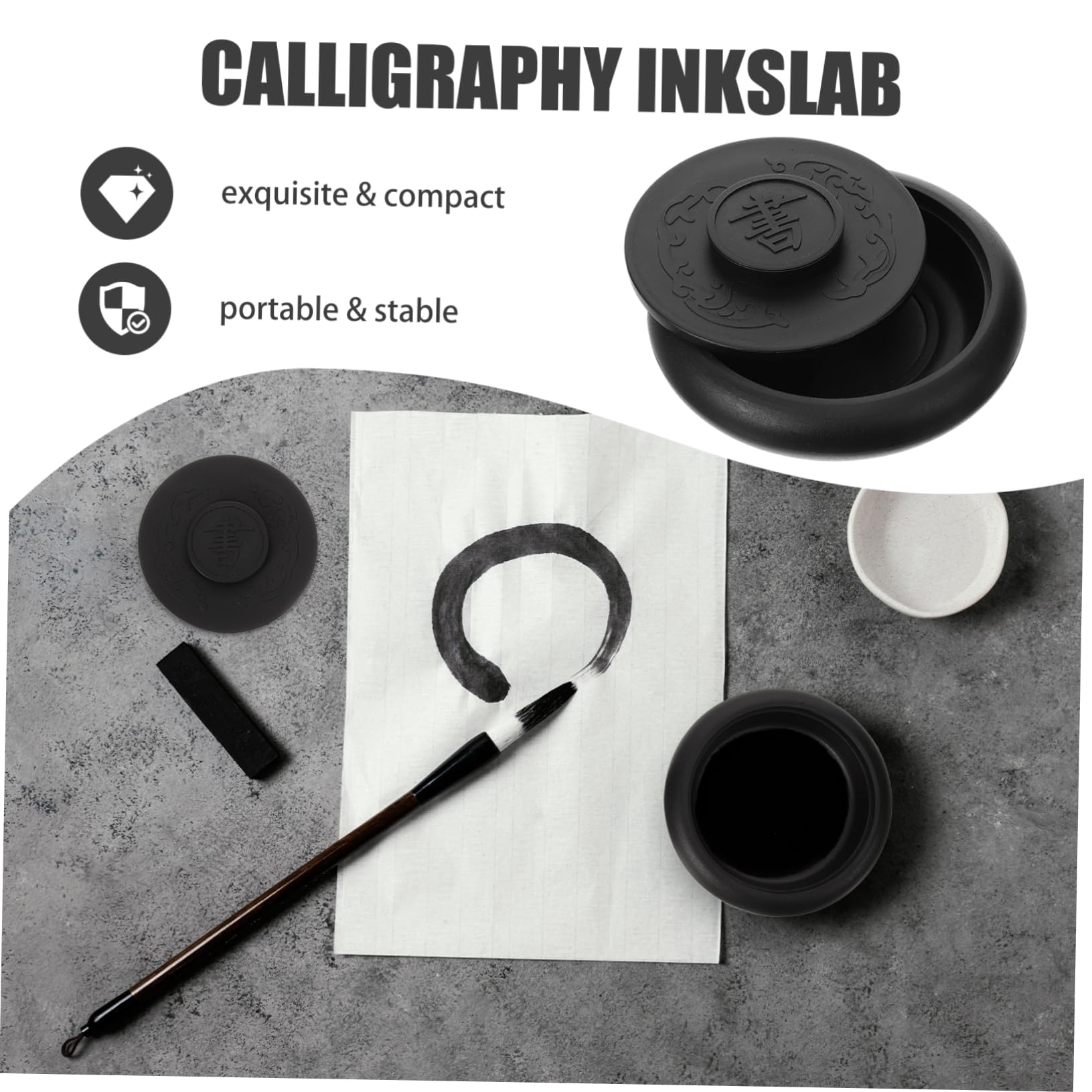 Angoily Inkslab for Writing Calligraphy Painting Brush Calligraphy Chinese Lidded Inkstone Covered Inkstone