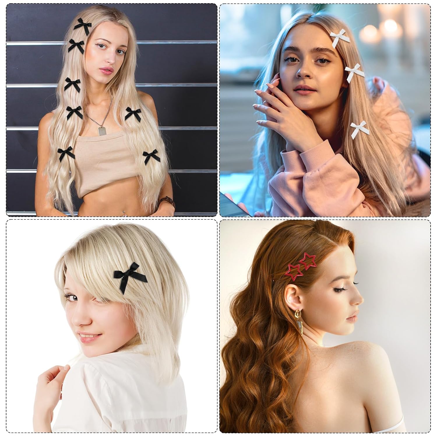 24PCS Hairbows and Star Hair Clips, 3 Colors Cute Mini Silky Satin Ribbon Hair Bows Clip, Y2k Stars Bow Hairs Barrettes Non-slip Metal Snap Hairs Accessoriesfor Women Girls(Red/Black/White) - Image 6