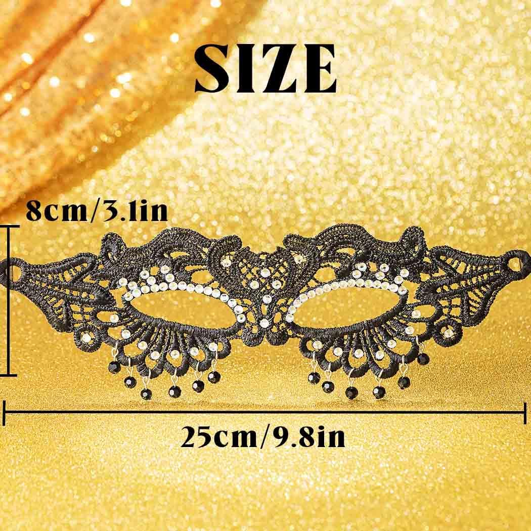 Ursumy Lace Masquerade Mask for Women Shiny Rhinestone Party Mask Tassel Costume Masks