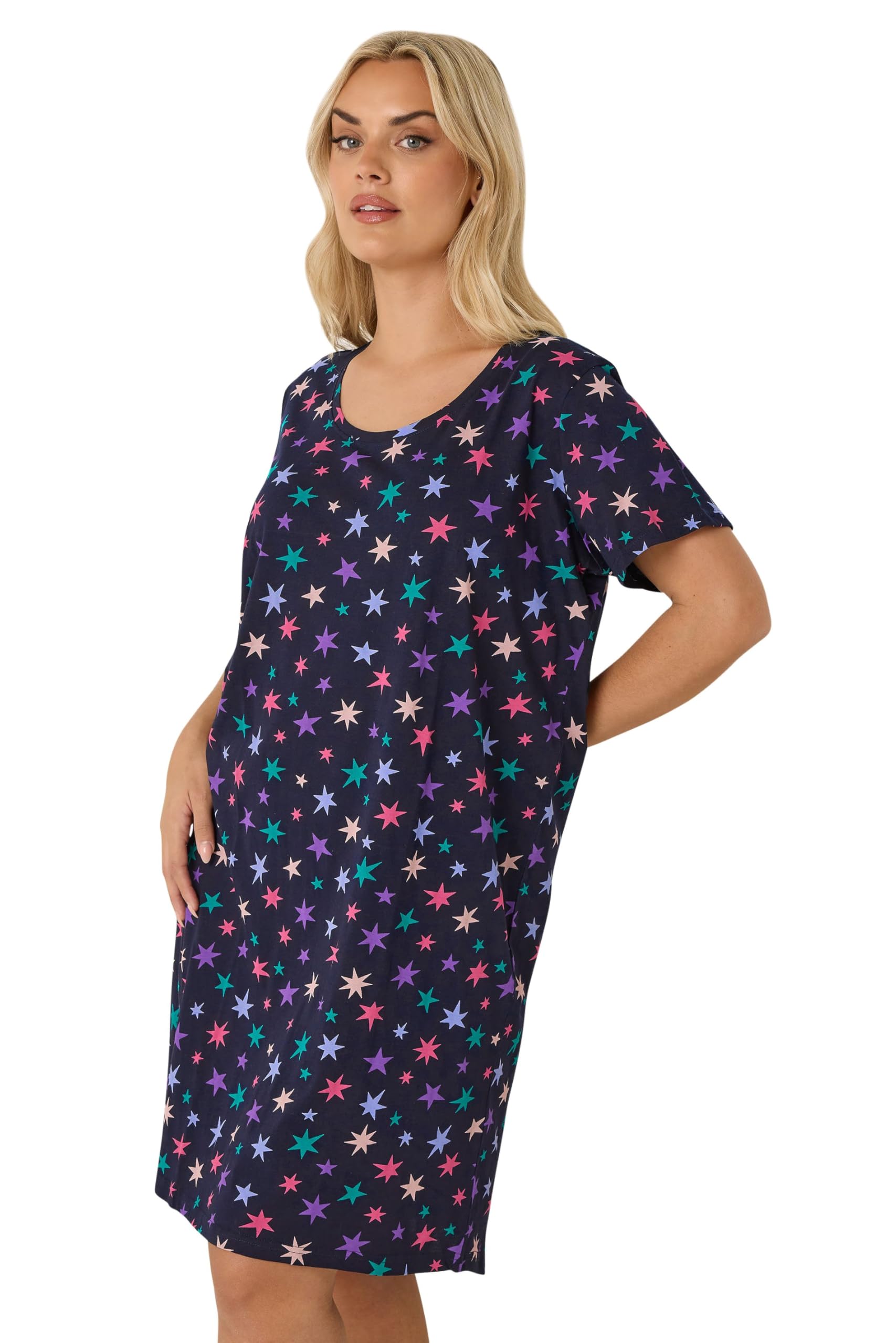 Yours Women's Star Print Nightdress in Dark Navy | Size: 26-28