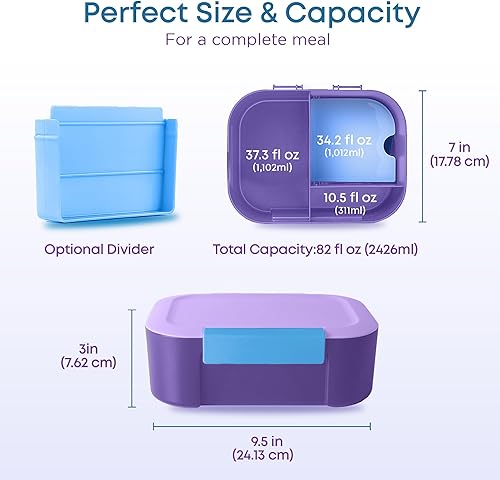 Miniatura 8 de Lonchera a prueba de fugas, caja Bento de 3 compartimentos, paquete refrigerante y divisor ajustable, extra grande y sin BPA, apta para