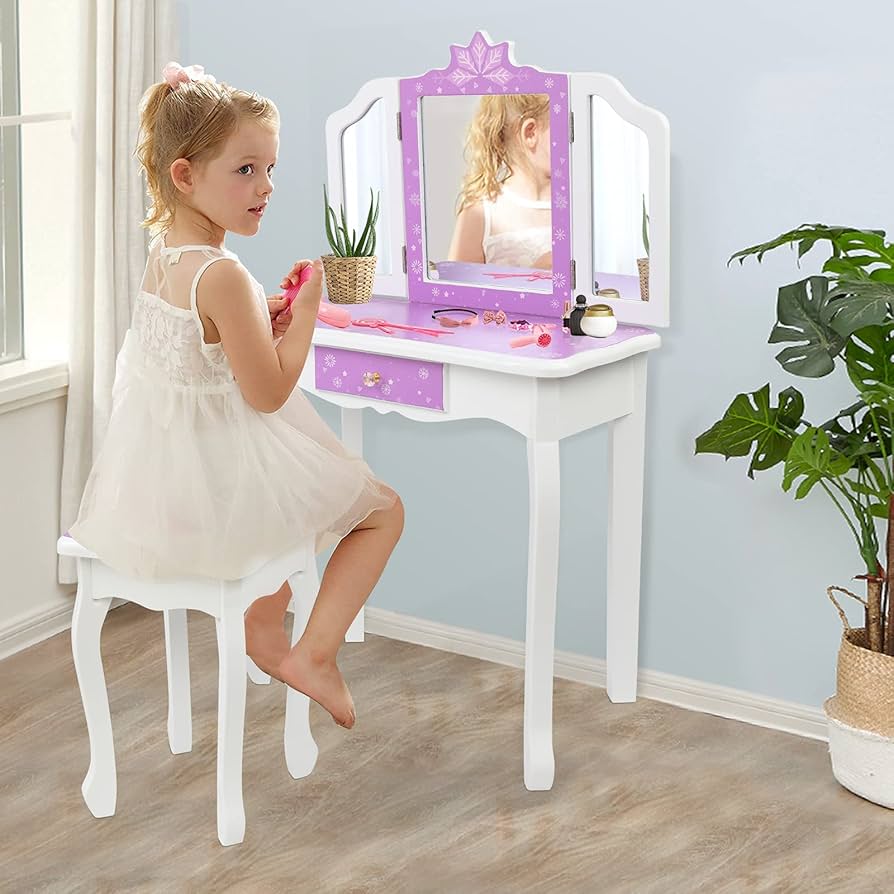 Kids Desk UTEX Pretend Play Kids Vanity Table And Chair Vanity Set