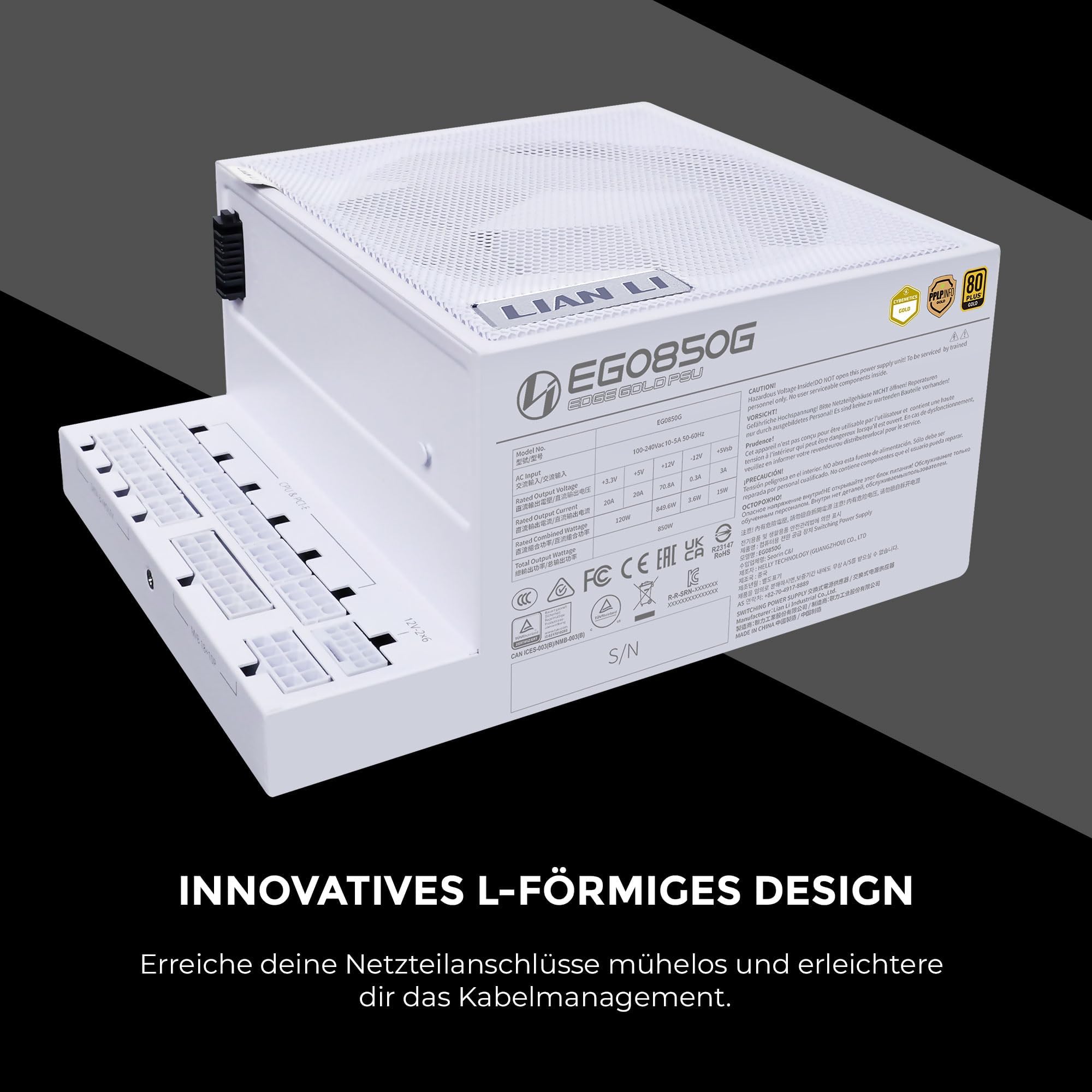 Lian Li Edge Gold 850W 80 Plus Gold White Full Modular 12VHPWR Cybenetics EG0850G White EU